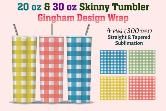 Gingham Skinny Tumbler Wraps for 20 & 30 Oz