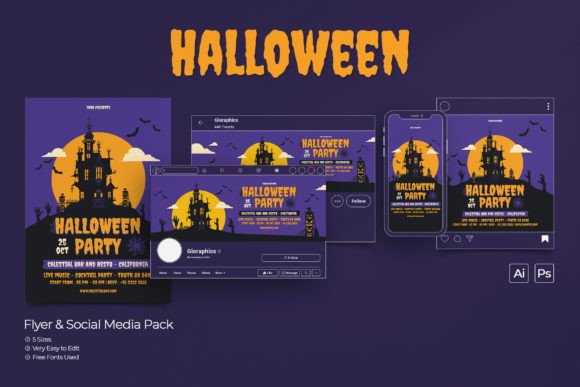 Modern Halloween Party Flyer & Social Media Set