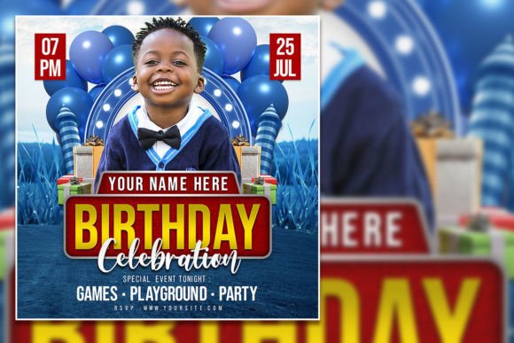 Modern Kids Birthday Party Square Flyer Template